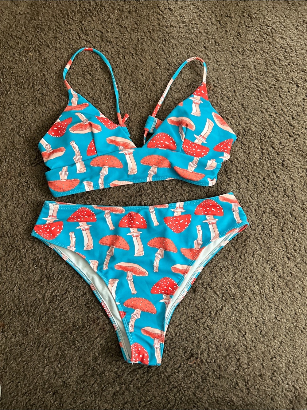 SHEIN Teal Bikini with Red Mushroom Print